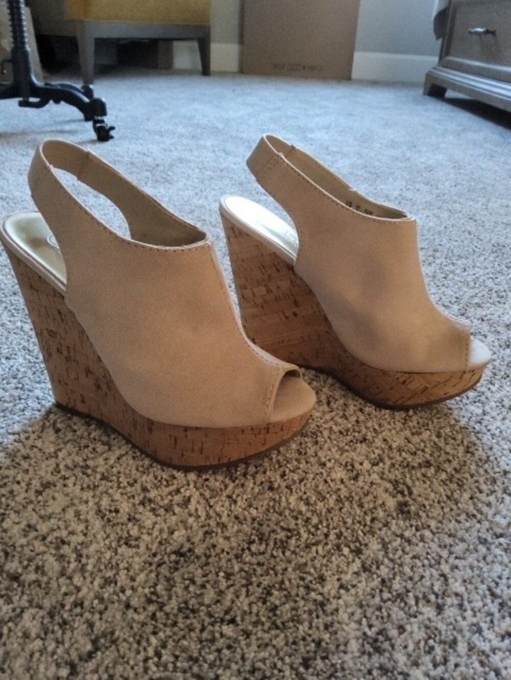 Carlos by Carlos Santana Beige Peep-Toe Slingback Heels